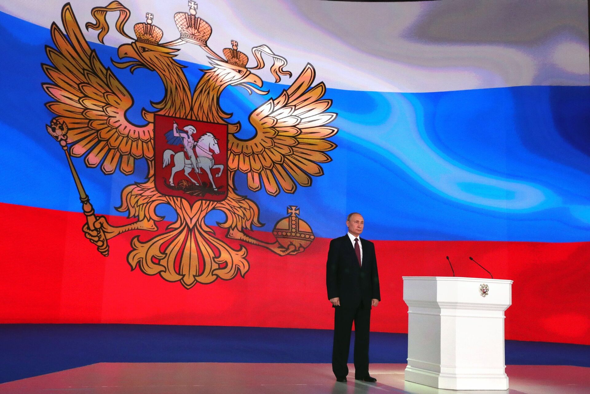 Президент РФ Владимир Путин после выступления с ежегодным посланием Федеральному Собранию - ПРАЙМ, 1920, 28.04.2022